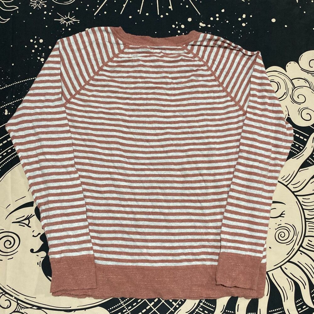 L.L.Bean Sweater Women's XLT Brown Striped Cotton Knitted Raglan Sleeve Preppy - Picture 3 of 6